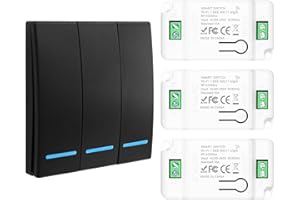 HNCY interruptor inteligente, Interruptores de luz de pared, Kit de Interruptor de Luz Inalámbricas, RF 433Mhz 220V interruptors inalambrico receptor, alcance de 100 m, 1 interruptor negro y 3 receptores