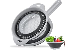ALAHUGYEF 2 Pcs Collapsible Colanders, Silicone Colanders & Food Strainers Set, Foldable Kitchen Vegetable Fruit Pasta Strainers Colander Drain Basket with Handles for Draining Pasta Fruits Rice