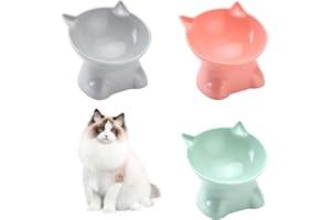 SHUDYEAR 3Pcs Raised Cat Bowl, Elevated Cat Food Bowls with Stand Tilt, Pet Dog Cat Bowl Anti-Tipping, Anti-Vomiting Cat Food Bowl Food Bowl Cat Dishes 15° Tilt Raised Cat Feeder