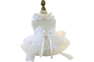 BT Bear Small Dog Dress, Puppy Skirt With Bow, Princess Tutu for Wedding, Lace Outfit for Cats and Small Dogs (Apricot, XL)