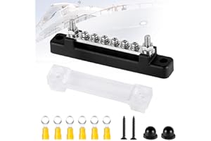 SYULCR 6 Espárragos Barra de Autobús Bloque de Conexiones, Tomar 6 Terminales Eléctricos, Bornes Bateria Con Tapa DC 48V 150A, para Coche, Barco, Caravana (negro/rojo) (Negro)