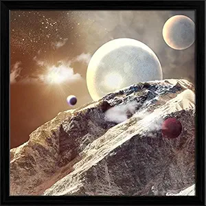 Pitaara Box Planets in Fantastic Space Canvas Painting Black Synthetic Frame 16 x 16 inch (41 x 41 cms)