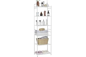 HOME BI Bathroom Shelving Unit, 6-Tier Tower Rack Durable Shelves, Metal Industrial Shelves, Freestanding Storage Organizer, Bathroom Storage Unit for Kitchen, Living Room, Laundry (White)