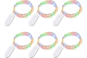 BXROIU Łańcuch świetlny LED na baterie CR2032, lampki dekoracyjne na srebrnym druciku, 2 m, 20 mikro diod LED, idealne na Boże Narodzenie, przyjęcia, wesela, dekoracje (6 sztuk wielokolorowe)