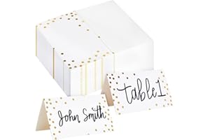 BEST PAPER GREETINGS 100 Pack Wedding Place Cards for Table Setting, Blank Table Name Cards, Gold Foil Polka Dot Place Cards for Birthday, Banquet, Events, Reserved Seating