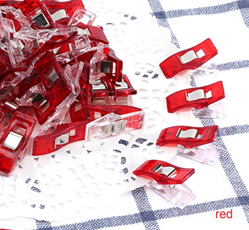 ilauke Stoffklammern Wonder Clips Nähen Zubehöre Kunststoff Patchwork Buckle Multi-Use Nähmaschinenhelfer Kurzwaren (100 rot) - 2