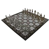 GiftHome Metal Mısır Satran&ccedil; Takımı Parlak ve Katlanır Sedef Desenli MDF Ahşap Satran&ccedil; Tahtası (43x43 cm.)