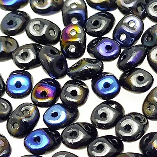 2.5x5mm Czech Glass Super Duo Bead - Blue Iris/Jet - 10g