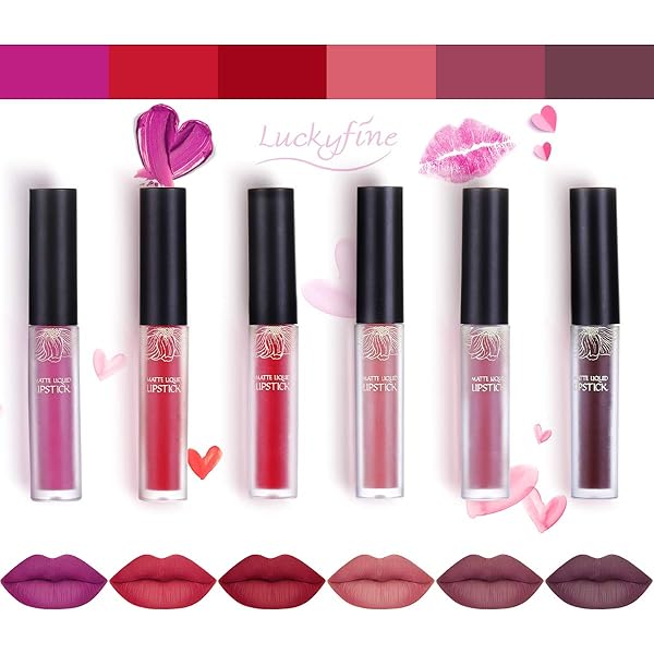 Download Matte Lip Gloss Set Luckyfine Matte Lipstick Set 6 Colors Waterproof Long Lasting Non Stick Cup Liquid Lipstick Set Gift For Christmas For Girls Vegetarian Amazon Co Uk Beauty PSD Mockup Templates