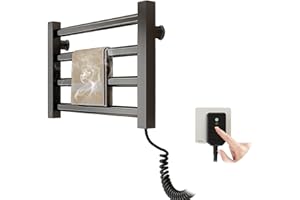 Qawner Handtuchheizkörper Elektrisch Klein, 80W Handtuchtrockner Heizkörper, Bad Handtuchtrockner Elektrisch, 55℃ Thermostat, 45x30cm Handtuch Heizkörper (Schwarz)