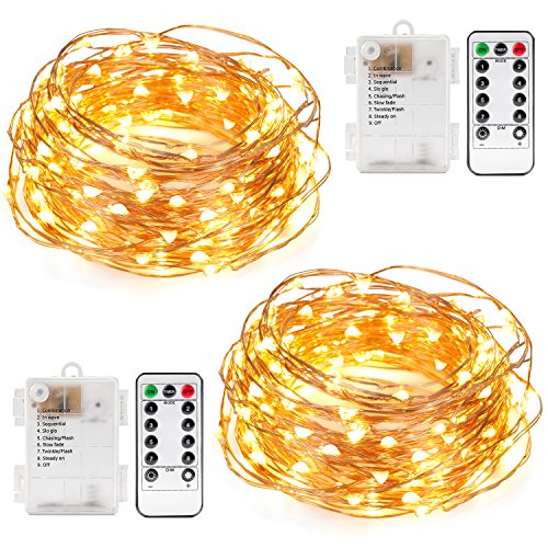 Kohree Pack 2 Cadena de Luces 10M 100 Leds con Mando a Distancia de 8 Modos Impermeable Decorar para Casa,la Navida,Halloween y las Fiestas en Interior y exterior