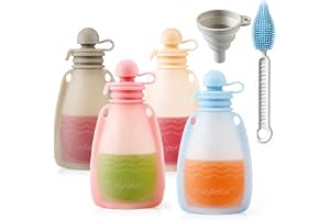 PandaEar Återanvändbara babygrötspåsar, 4 stycken klämpåsar för småbarn, BPA-fri påfyllningsbar babygröt förvaring, 150 ml babymatpåse