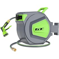 Ruvup Einziehbare Gartenschlauchtrommel 33,5 M - Automatische Rückwicklung, Wandmontiert, UV-beständig