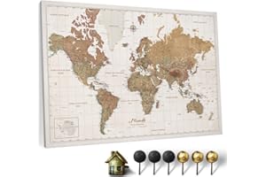 CANVASCALE Carte du monde en toile avec tableau d'affichage en liège - Labels en Français - Décoration murale décorative pour toutes les pièces - Tableaux sur toile (120x80 cm, Motif 16 French)