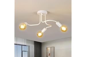 Comely Lustre Vintage, Plafonnier Industriel 3 Lumières, Blanc Plafonniers en Fer pour Chambre, Salon, Cuisine, Forme DIY, E27 Base, Diamètre 42cm (Sans Ampoule)