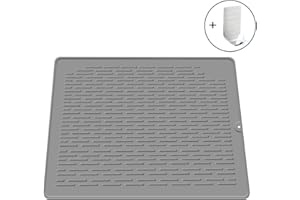 JXJFOZ Silicone Drying Mat, 45 x 40 cm, Dish Drying Mat, Dish Drying Mat, Drip Mat, Rubber Non-Slip Dish Mat with Hooks (Grey, Large XL)