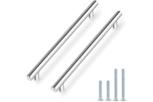 Probrico 5 PCS Polished Chrome Kitchen Drawer Knobs Hole Spacing 256mm 10" Furniture Cabinet Door Handles Cupboard Pull Stainless Steel