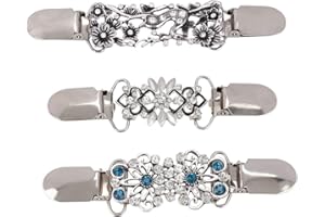 TMISHION 3 piezas Patrón de flores huecas Cardigan Clip Broche Suéter Pins Clips Elegantes vestidos de diamantes de imitación Cardigan Collar Clip para mujeres Suéter Blusa Chal