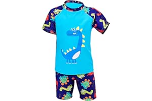 NautySaurs Boys Two Piece Swimsuit Kids Dinosaurs Shark Swimming Costume Beachwear T-Shirt Short Set