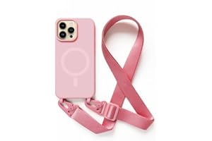 2NSPDRGNI Mobile Phone Chain Protective Case, Compatible with iPhone 14 Pro, Mobile Phone Case with Band, Wireless Charging Case, Collar Lanyard, Silicone Case – Pink