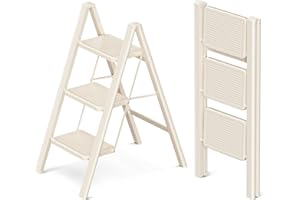 GameGem Escabeau 3 Marches pour Adultes, Échelle Pliante avec Base Antidérapante, Marches Élargies, Design Esthétique s'Intégrant Parfaitement aux Intérieurs Domestiques