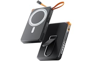 NTAANOO Powerbank Magsafe,10000mAh Power Bank iPhone Ricarica Rapida 22.5W a Cavo Integrato,Caricatore Portatile Magnetico con Display LED & Stand, Wireless Batteria Esterna per iPhone 17/16/15/14/13/12 Serie