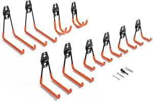 VonHaus Garage Hooks - Wall Mounted Tool Hangers for Shed Storage - Storage Hooks Heavy Duty for Hanging Power Tools, Ladder, Van Accessories - Pack of 10 Hangers in 5 Sizes