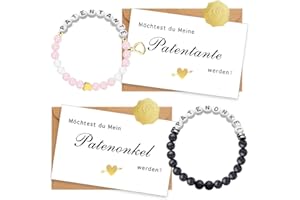 YANSYUN Patentante Geschenk Patenonkel Geschenk Set, Edelstein Perlen Stretch Patentante Armbänder mit Patentante Fragen Karte Umschlag