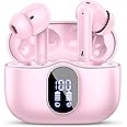 Wireless Earbuds, Bluetooth 5.4 Headphones In Ear with 4 ENC Noise Cancelling Mic, Bluetooth Earbuds Mini Deep Bass Stereo Sound, 36H Playtime LED Display Wireless Earphones IP7 Waterproof, Pink