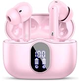 Écouteurs Bluetooth 5.3 BESNOOW - 40H Autonomie, IP7 Étanche, Basses Immersives - Avec Écran LED Et 4 Micros ENC - Rose