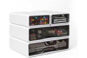 ZPONEED Stackable Desk Organizer with 4 Drawers, 3 Tier Stackable Desk Organiser, Storage Desktop Drawers, Desk Supplies Storage Box, Stationery Supplies Organizer for Office School Home