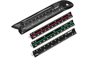 Rulex 100mm 10cm Micro Schwarz Metall Dreikantmaßstab Lineal mit farbigen Streifen und Skalen: Seite 1 - 1:1 & 1:5, Seite 2 - 1:20 & 1:10, Seite 3 - 1:50 & 1:100