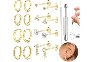 Adramata 18PCS Piercing Hélix Tragus 16G/20G Acier Chirurgical Piercing Nez Oreile Labret Conch Cartilage Boucles d'oreille Créole pour Femmes Hommes (Or/Argent)