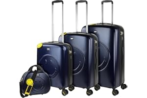Smiley Originals - Maletas de Viaje de la Firma Smiley. Juego Maletas 4 Ruedas - Juego de Maletas de Viaje - Juego Maletas de Viaje Ligeras. Candado de combinacion, Azul-Negro