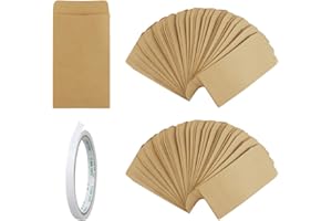 Dadabig 120 SZTUK Mini Koperta Kraft, Mała koperta Prezent Koperta ślubna Kraft 6 x 10 cm z dwustronną taśmą klejącą na wizytówkę ślubną, brązowa