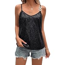 Women's Sequin Sparkle Camisole Top - V Neck, Strappy, Sleeveless, Champagne Gold, X-Large, Party Club Wear - View #6