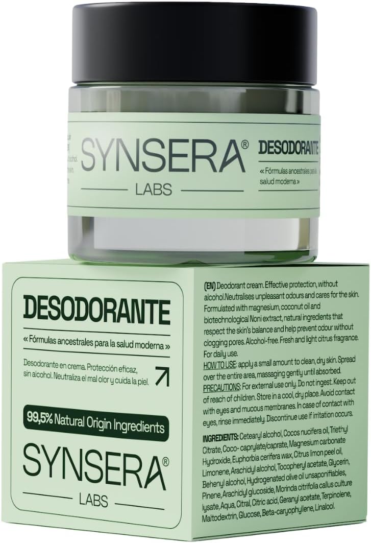 SYNSERA – Desodorante Natural Crema 99,97% Origen Natural – Sin Aluminio, parabenos, disruptores endocrinos – Con Deobiome Noni® – Respeta la Microbiota – Neutraliza Olor sin Bloquear – Piel Sensible