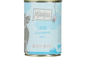 MjAMjAM - cibo umido premium per cani - Junior pollo succoso con uovo, confezione da 6 (6 x 400 g), naturale con carne extra