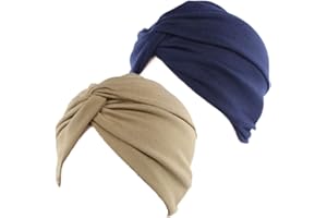 BEIFON 2 Pezzi Turbante Donna Berretto di Cotone Morbidi Tappi Copricapo Chemio Turbanti Cuffia Cappello Elastico Foulard per Capelli per Perdita di Capelli