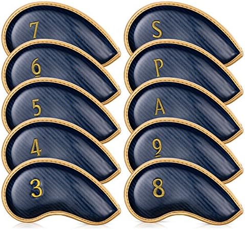 Newstech Iron Head Covers 10 pcs Golf Club Head Cover Set with Numbers on Both Side Velcro Closure Design Golf Protect Cover Fit Most Irons and Wedges