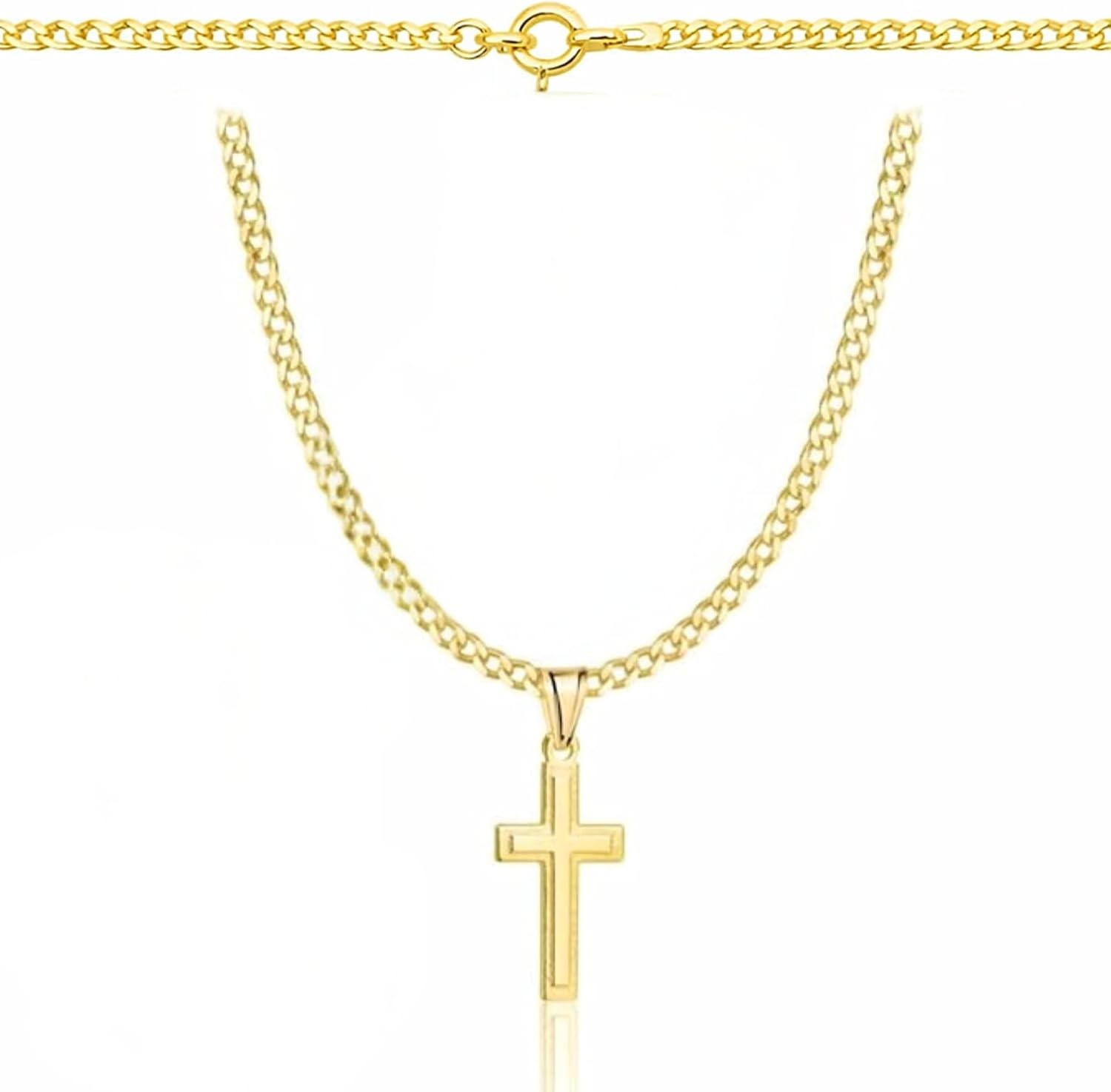 ZELYA Cadena de oro con cruz chapada en oro 925/585 de 14 quilates, cadena de eslabones para niñas y niños, cadena de comunión con cruz, cadena infantil para comunión y bautizo, caja de regalo con