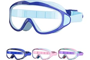BeLikeFish Lunettes Piscine Enfants - Lunettes Natation Enfants Filles Garçons de 4 à 12 ans Antibuée Grand Lentille