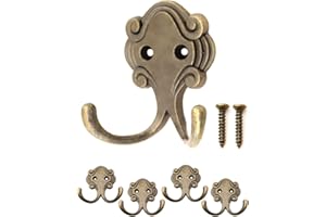 FUXXER® Antique Double Hooks, Coat Hooks, Towel Hooks, Clothes Hooks, Iron Hooks in Brass Bronze Design, Vintage Country House Retro, Set of 4