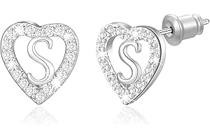 MISS CHIPMUNK Heart Stud Earrings for Girls Women14K Gold Plated Hypoallergenic Heart Shaped Cubic Zirconia Alphabet Letter Earrings Christmas Birthday Gifts for Women