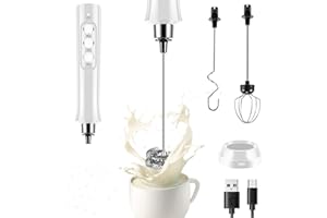 Gevvnss Montalatte Elettrico USB,Frullino Montalatte con 3 Frullino in Acciaio Inox,3 Velocità Regolabili,Schiumalatte Latte Elettrico per Caffè,Cappuccino,Matcha,Bianco