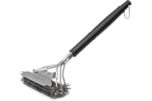 Grillfürst spazzola barbecue in acciaio inox con testa larga a 3 strati e raschietto - spazzola per la pulizia della griglia - grill brush - spazzola per griglia barbecue - spazzola bbq