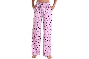 BUKKNYE Women's Soft Pyjama Bottoms Loose Fit Elastic Waist Comfy Lounge Yoga Pants Plus Size Lightweight Floral Printed Casual Pjs Trousers Loungewear Nightwear