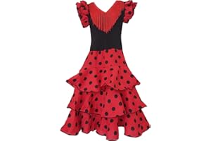 Flamifeel Abito Flamenco Rosso a Pois Nero