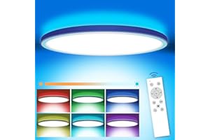 Immver LED Ceiling Light with RGB Backlight, 24W 3200LM 3000K-6000K Dimmable, Remote Control, IP54 Waterproof Bathroom Light, Modern Flush Ceiling Light, for Kitchen Hallway Child's Bedroom, Ø11.8in