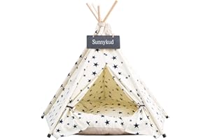 Sunnykud Tipi Zelt für Haustiere Hundezelt Katzenzelt Haustierzelte Häuser mit Kissen Abnehmbar und Waschbar Haustierbett Wegklappen Haustier Zelt Möbel Hundebett Katzenbett 50x50x60cm